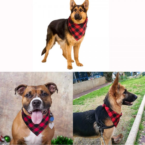 EYLEER Pet Dog Bandana Pure Cotton Reversible Triangle Plaid Bibs Scarf Dog Kerchief Accessories for Medium Large Dog Puppy,Pack of 2