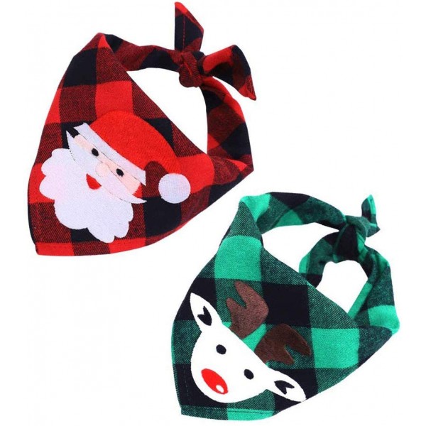 Dog Christmas Bandana,EYLEER Double-layer Classic Plaid Pet Dog Cat Bandana Scarf with Santa Deer Triangle Bibs Kerchief Pet Christmas Costume Accessories for Small Medium Large Dog Cat Puppy Kitten and Other Animals